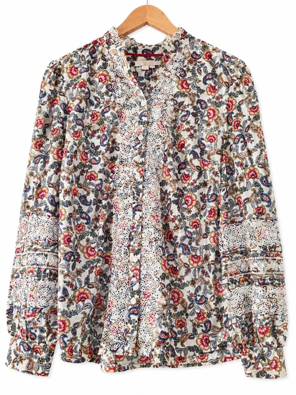 Boden Floral Paisley Cotton Embroidered Long Sleeve Button Shirt Sz 12
